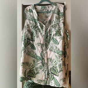 Tropical palm print sleeveless linen tunic. Never worn.
